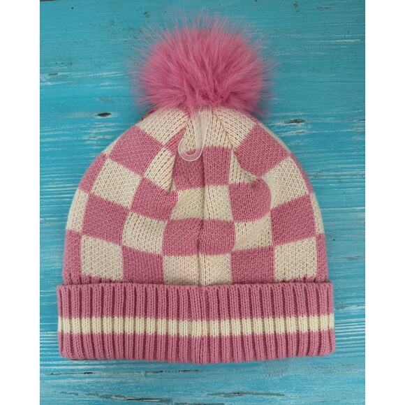 Home Free Beanie Idaho Pink / White Checkered Winter Hat - Picture 2 of 3
